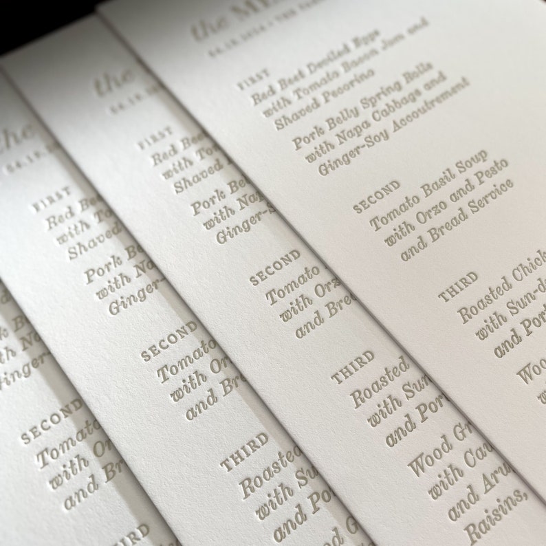 VERSE Letterpress Wedding Menus, a Refined, Modern and Unique Keepsake