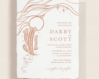 WAYPOINT 1.0 Letterpress Wedding Invitation Set, a whimsical, artistic, desert invite suite