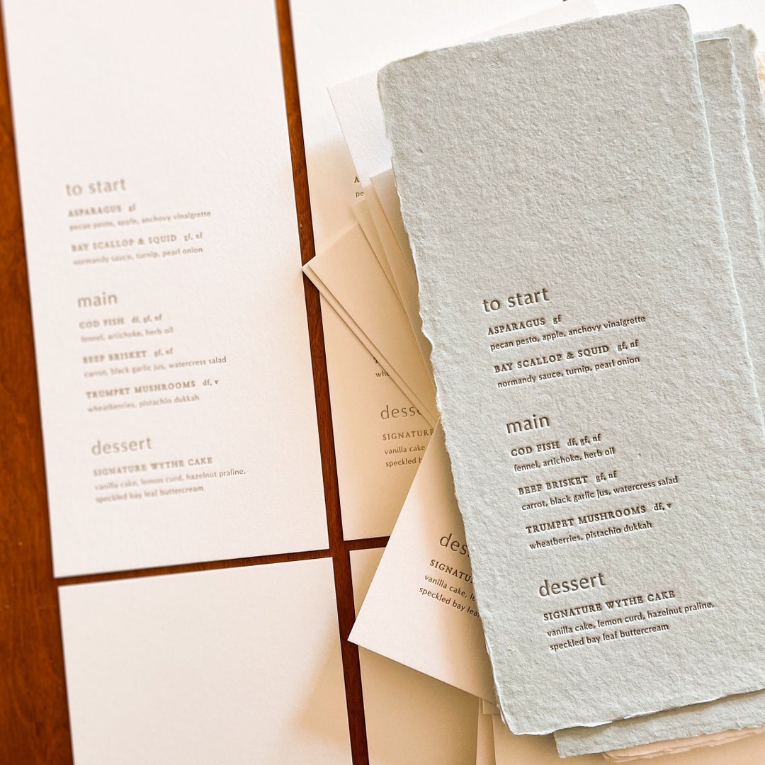 BLISS Letterpress Wedding Menus, a Modern, Romantic, and Unique