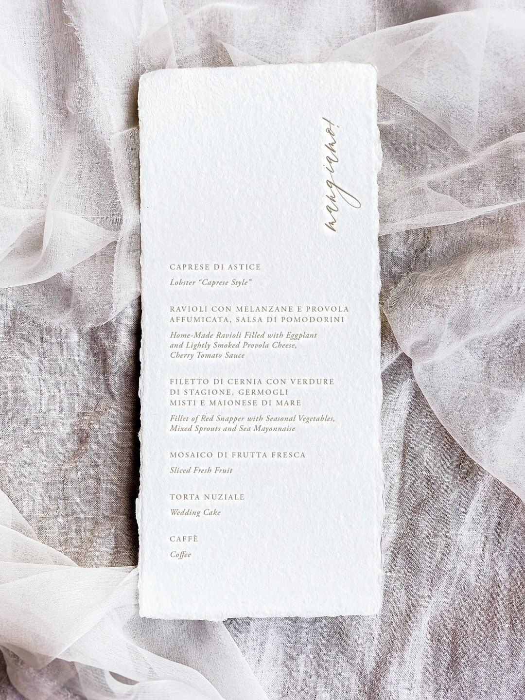 DOLCE Letterpress Wedding Menus, a Romantic, Elegant and Unique