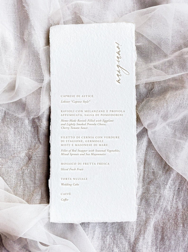 DOLCE Letterpress Wedding Menus, a romantic, elegant and unique keepsake image 1