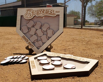 Baseball Softball TBall Coach Gift, Custom Wood Home-Plate All Star Best Player Individual Name Balls End of Season