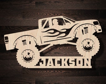 Monster Truck Personalized Name Sign | Wooden Name Sign