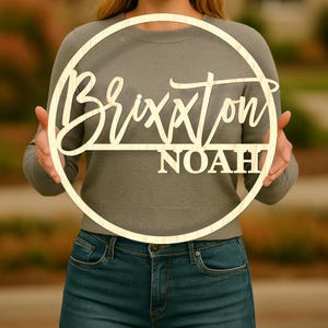 Custom Wood Name-Circle Single Line Cutout-Wedding Names-Round Names-Nursery-Baby