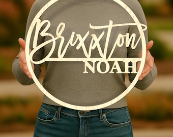 Custom Wood Name-Circle Single Line Cutout-Wedding Names-Round Names-Nursery-Baby