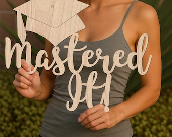 Mastered It Graduation Sign with Cap Custom Photo Prop Balloon Backdrop Decor