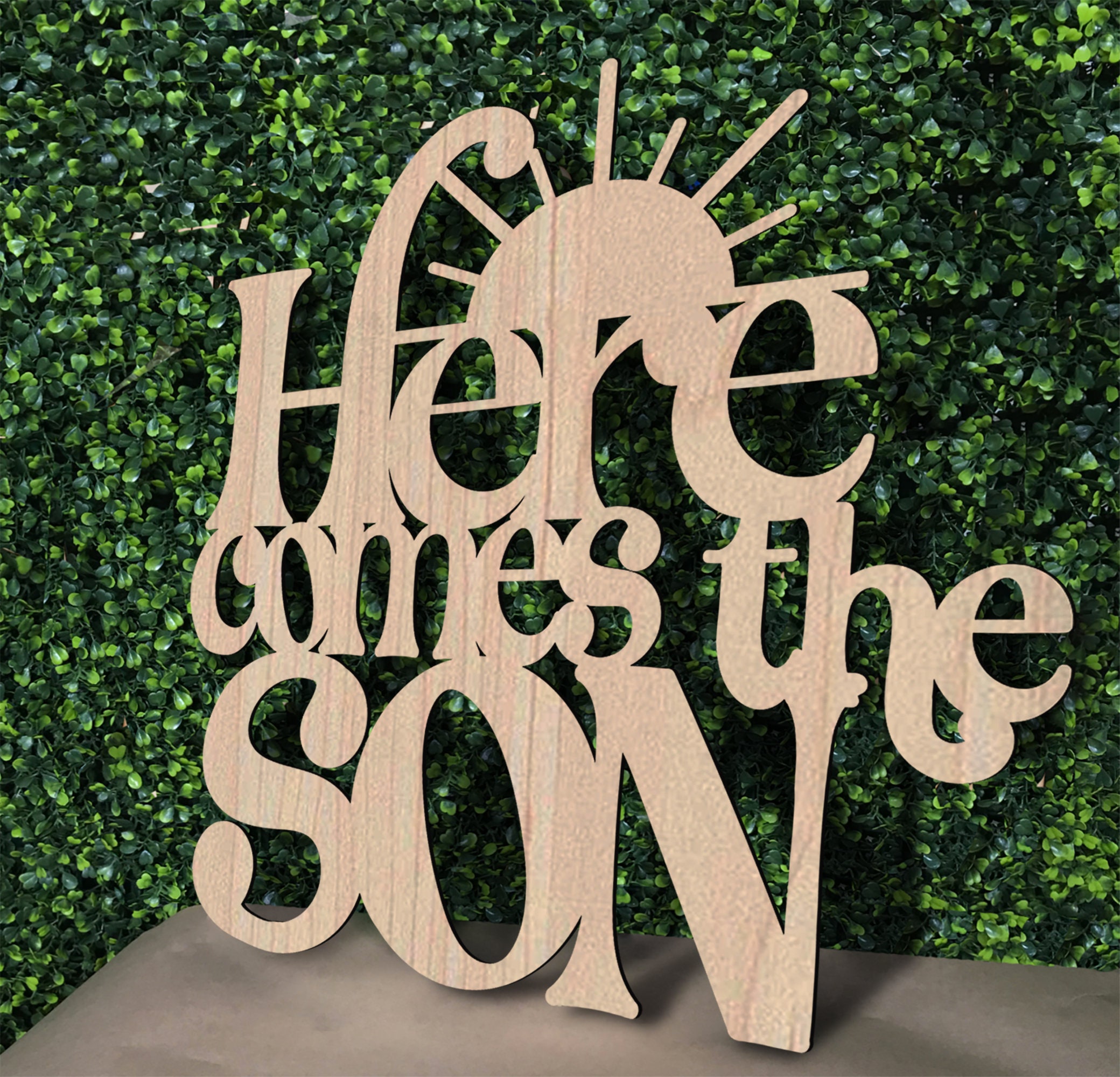 Here Comes The Son Wooden Cutout | Wood Sign | Baby Shower | Gender Reveal | Photo Prop | Baby Shower Decor | Backdrop | Decal Sign