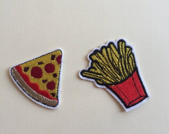 Pizza et frites fer/coudre sur l'insigne d'appliqués de patch brodé complet