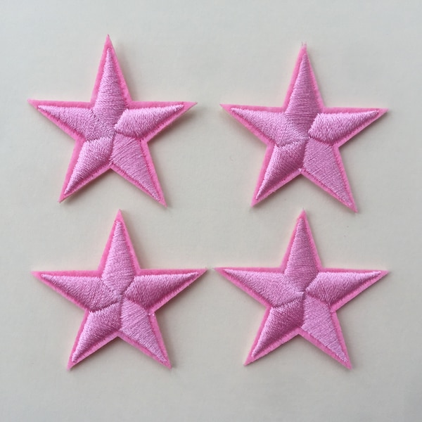 Set Of 4 Pink Star Iron / Sew On Full Embroidered Patch Appliqués Badge