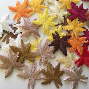 Set Of 3 Leaves Leaf Iron Sew On Full Embroidered Patch Appliqués Badge leaf patches