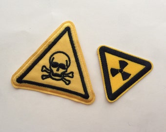 Set Of 2 Yellow Hazard Signs Iron/ Sew On Full Embroidered Patch Appliqués Badge