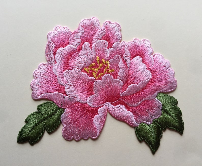 Insigne d'appliqués brodés à coudre grande fleur de pivoine, sept couleurs disponibles, Rose