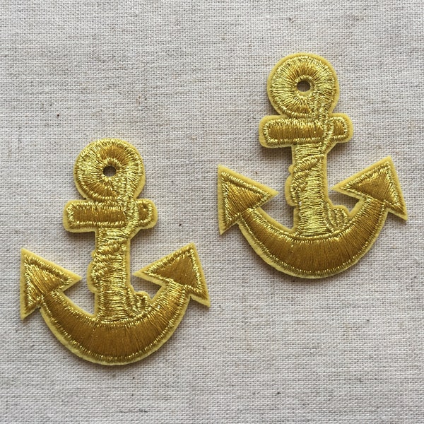 Set of 2 gold anchor Iron on Sew On Embroidered Patch Appliqués Badge