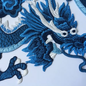 Toppa drago blu colore drago Toppa ricamata da cucire Applicazioni Distintivo, grande toppa drago cinese