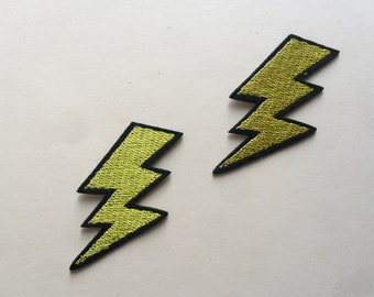 Set Of 2 yellow lightning Bolt Iron Sew On Embroidered Patch Appliqués Badge