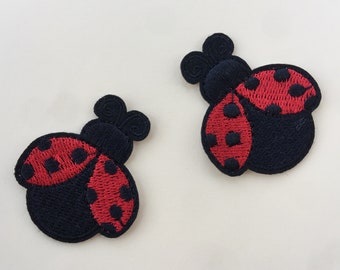 Set Of 2 Ladybird Ladybug Iron On Sew On Embroidered Patch Appliqués Badge