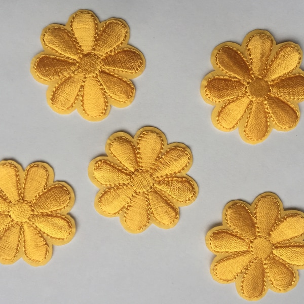 Set of 5 Yellow Flower Petals Iron on Sew On Embroidered Patch Appliqués Badge