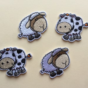 農場の動物 牛 羊 アイロン接着 縫い付け フル刺繍パッチ アップリケ バッジ 2個セット