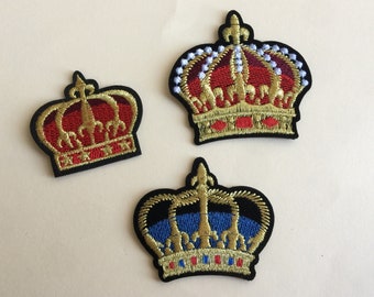 Crown Iron on sew on full embroidered Patch Appliqués Badge