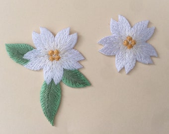 Set Of 2 Flower Plum Blossom Iron On Sew On Full Embroidered Patch Appliqués Badge