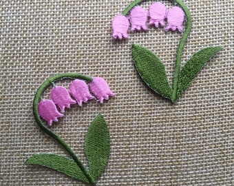 Set of 2 Bluebells Pink Colour Iron/ Sew On Full Embroidered Patch Appliqués Badge