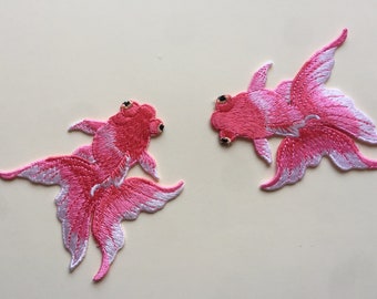 One Pair Of Pink Fish Sew On Embroidered Patch Appliqués Badge