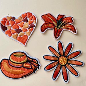 Orange flowers heart hat Iron On Sew On Embroidered Patch Appliqués Badge