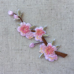 Peach Apple plum Blossom Flower Iron/ Sew On Embroidered Patch Appliqués Badge style 3: 10cm x 3cm