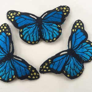 Set of 3 Blue Butterfly Iron on Sew On Full Embroidered Patch Appliqués Badge image 2