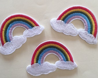 Set of 3 Rainbow Iron on Sew on Embroidered Patch Appliqués Badges Rainbow Patches