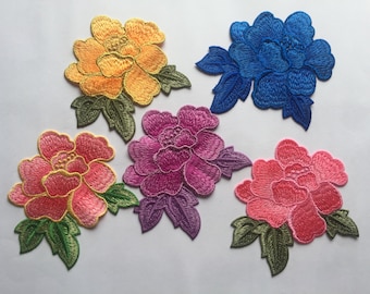 Peony Flower Sew On Embroidered Patch Appliqués Badge