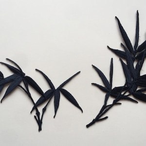 Black Bamboo Leaves leaf Iron On Sew On Full Embroidered Patch Appliqués Badger