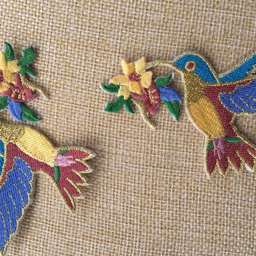 Set of 2 Birds Hummingbird Iron/ Sew on Full Embroidered Patch - Etsy