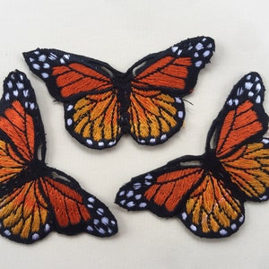 Set of 3 Orange Butterfly Iron/ Sew On Full Embroidered Patch Appliqués Badge