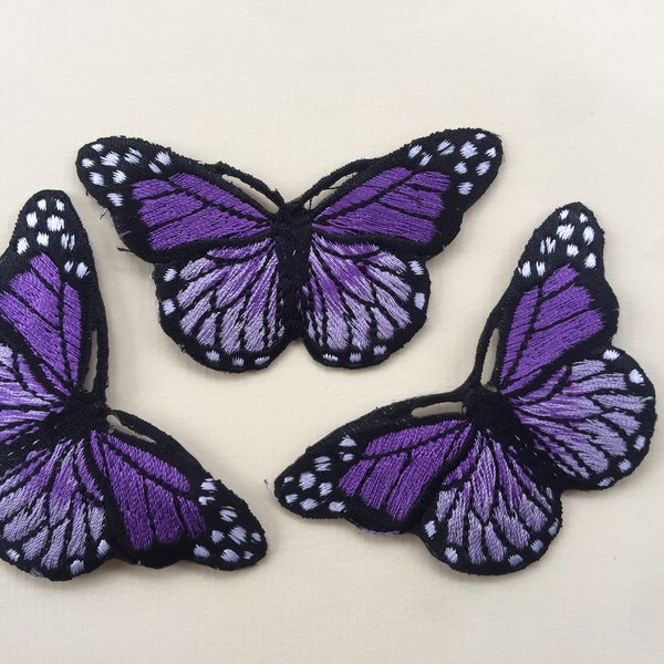 Lot de 3 patchs brodés à repasser/coudre sur le fer papillon violet