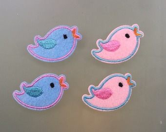 Set Of 4 Little Bird Iron / Sew On Embroidered Patch Appliqués Badge