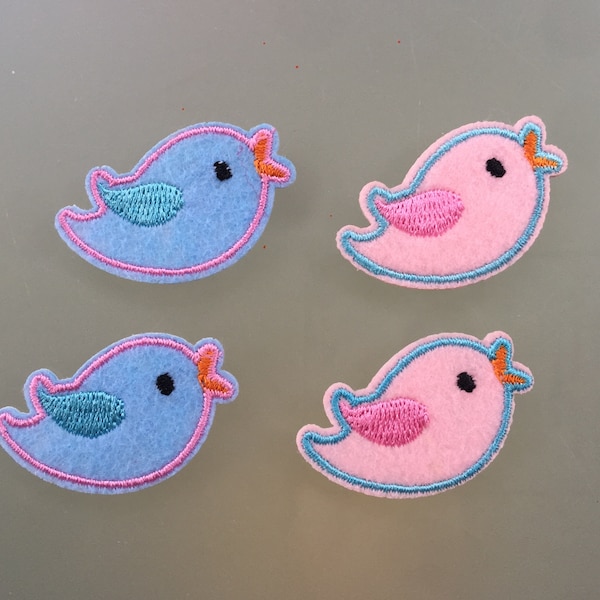 Set Of 4 Little Bird Iron / Sew On Embroidered Patch Appliqués Badge