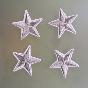 Set Of 4 Silver Star Iron On Sew On Full Embroidered Patch Appliqués Badge