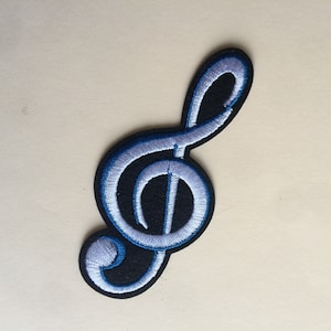 Toppa ricamata da applicare con ferro da stiro e da cucire, nota musicale in chiave di violino