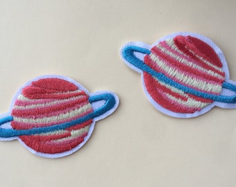 Set Of 2 Universe Planet Iron / Sew On Full Embroidered Patch Appliqués Badge