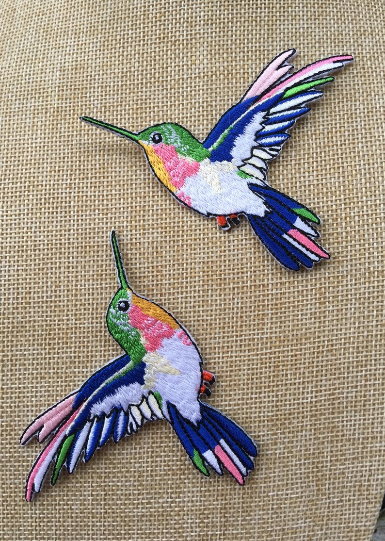 Conjunto de 2 insignias de apliques de parche bordado para planchar/coser de colibrí imagen 2