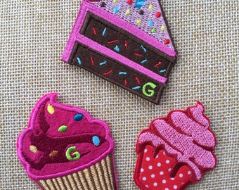 Set Of 3 Cupcakes Iron/ Sew On Embroidered Patch Appliqués Badge