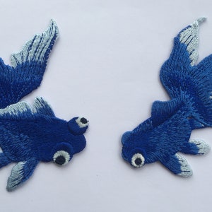 One Pair Of Blue Fish Sew On Embroidered Patch Appliqués Badge