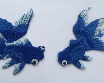 One Pair Of Blue Fish Sew On Embroidered Patch Appliqués Badge