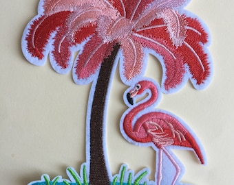 Grand arbre et flamant rose repasser sur et coudre sur patch brodé Appliqués Badge