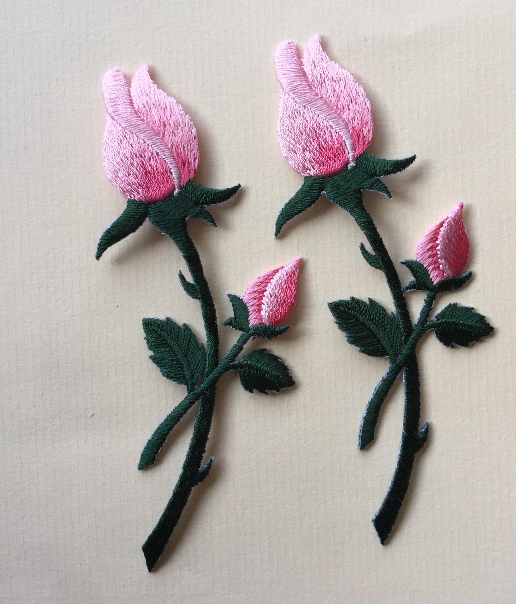 Set of 2 Pink Rose Flower Iron / Sew on Embroidered Patch 