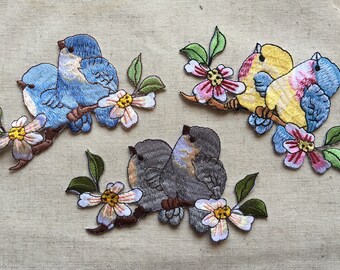 Birds With Flowers Iron On Sew On Embroidered Patch Appliqués Badge