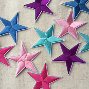 Set Of 2 Star Iron On Sew On Full Embroidered Patch Appliqués Badge