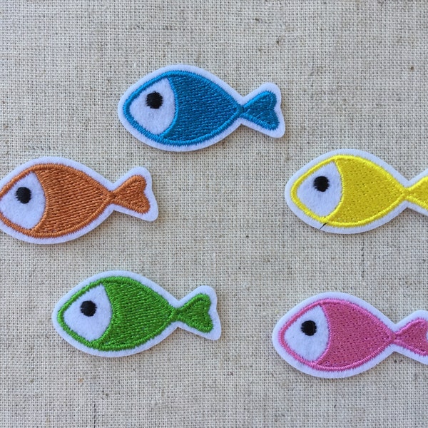 Set of 5 Fish Iron On Sew On Full Embroidered Patch Appliqués Badge