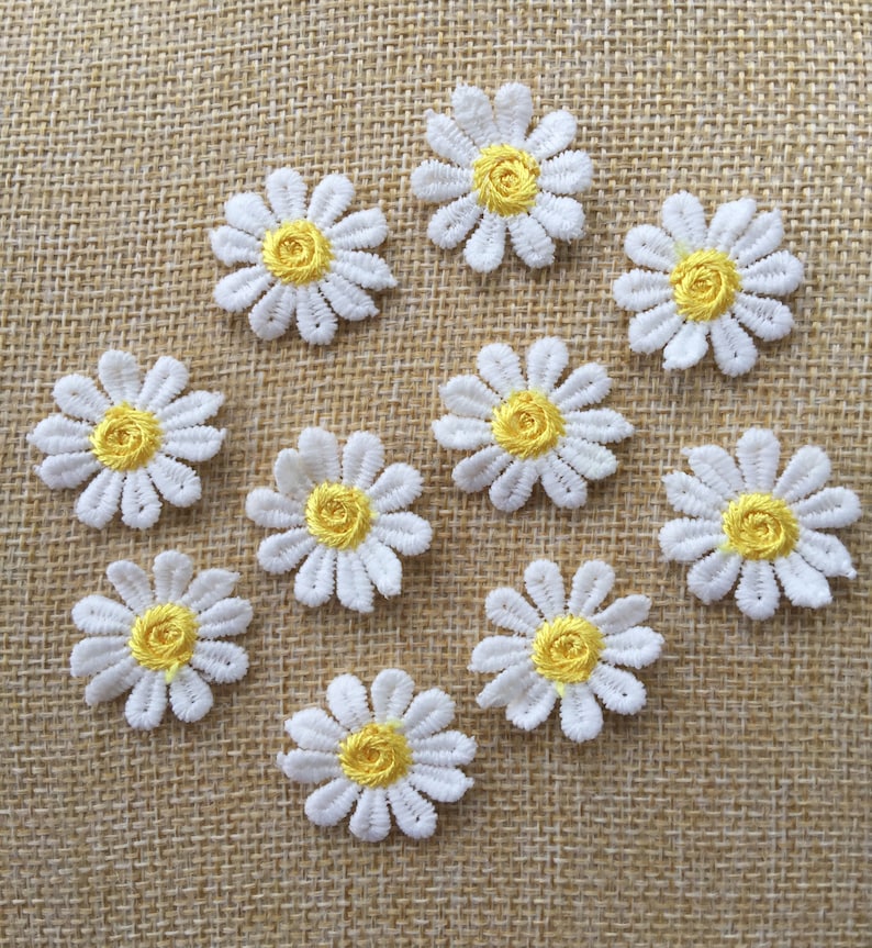 Set Of 10 Daisy Flower Sew On Embroidered Patch Appliqués Badge Bild 3